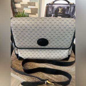 Vintage Gucci Micro GG Monogram Canvas Crossbody Shoulder Bag Blue Leather Trim